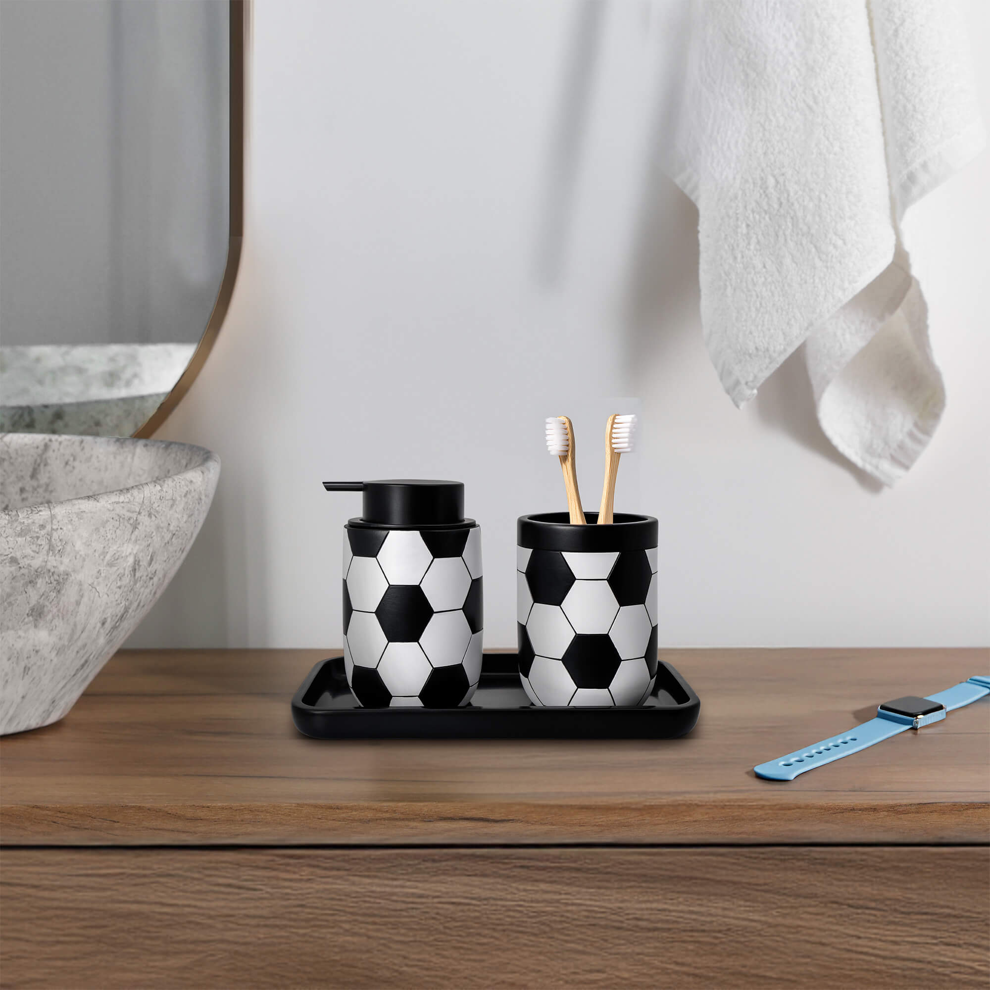 Soccer Resin 3pc Bath Accessories Set