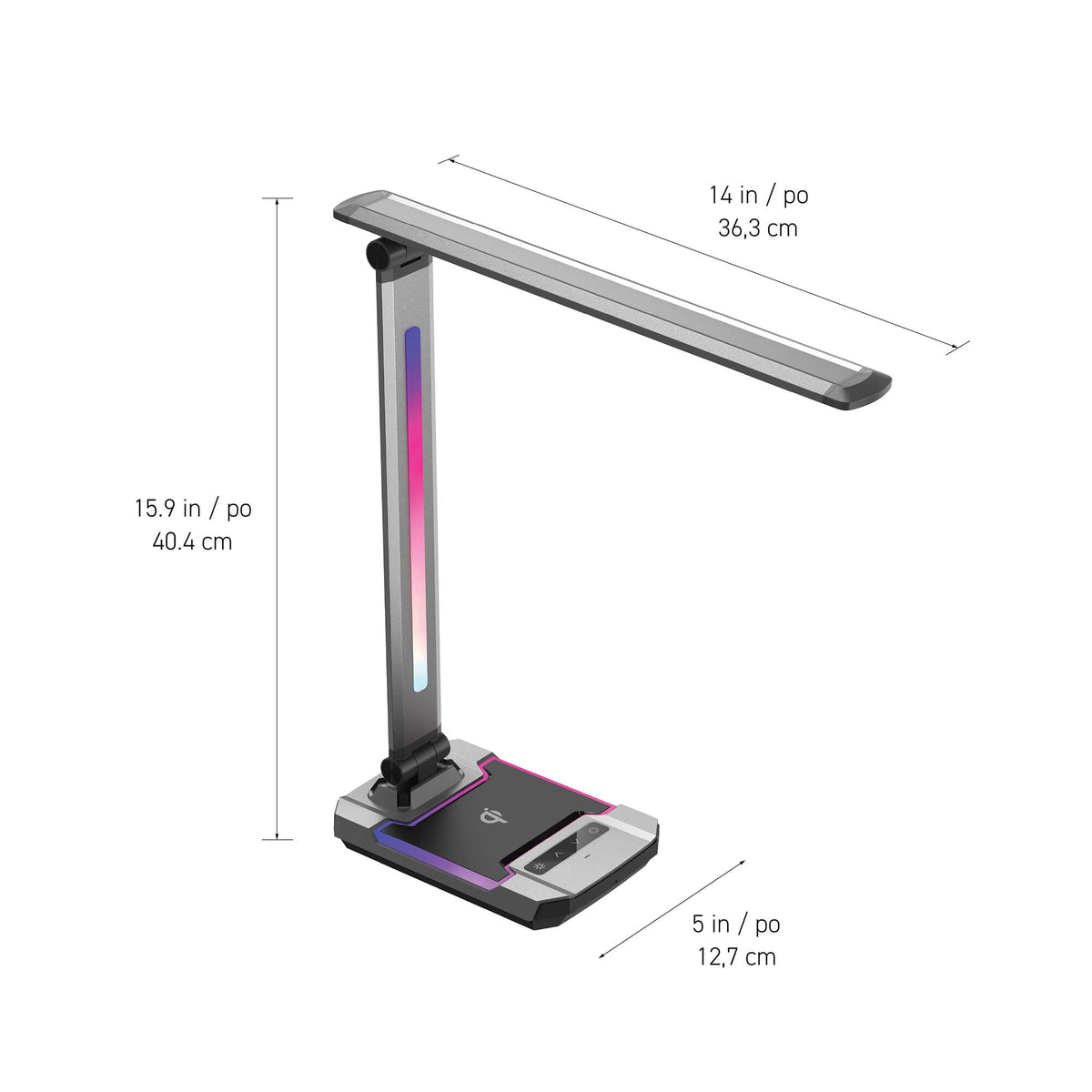 Astro LED Desk Lamp, dimensions diagram.